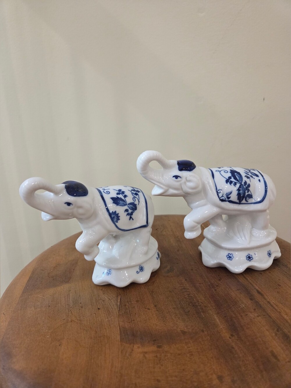 Blue & White Porcelain Elephant Figurines